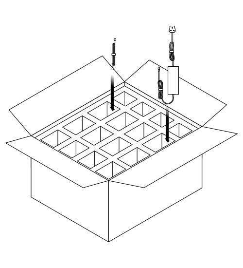 Place cables and PSU into the pockets in the box